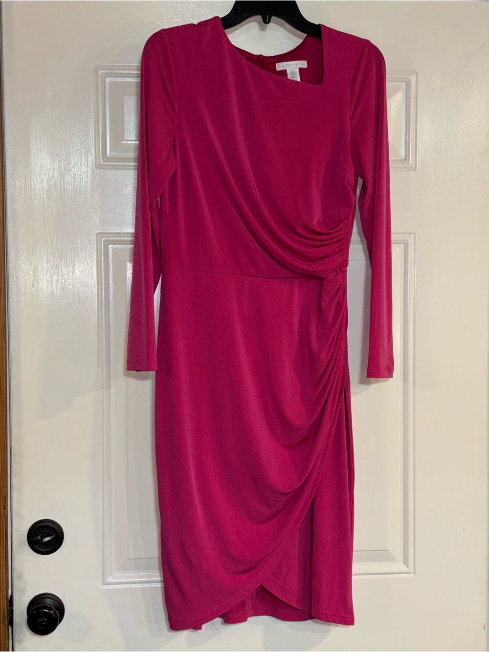 London Times Fuchsia Draped Midi Dress